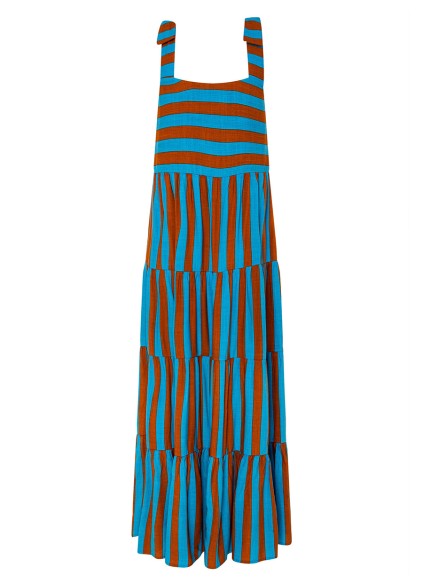 Women's printed holiday dress with straps and stripes