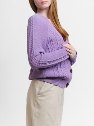 Women's purple braided cardigan