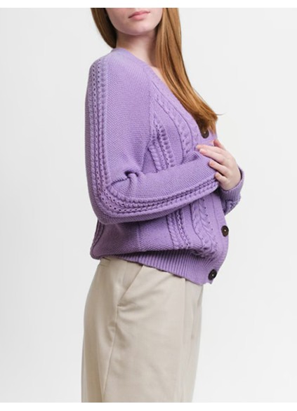 Women's purple braided cardigan