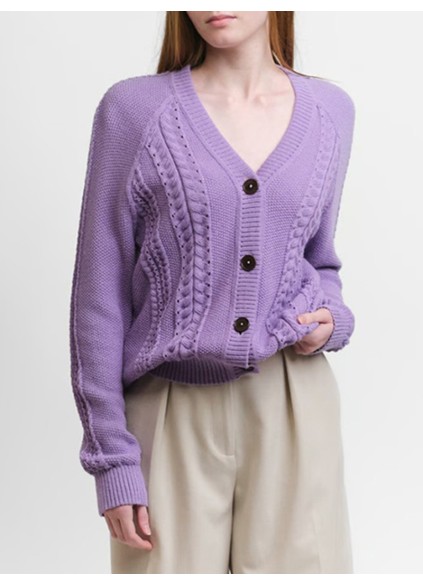 Women's purple braided cardigan