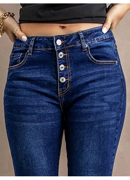 Women's ripped slim fit button jeans