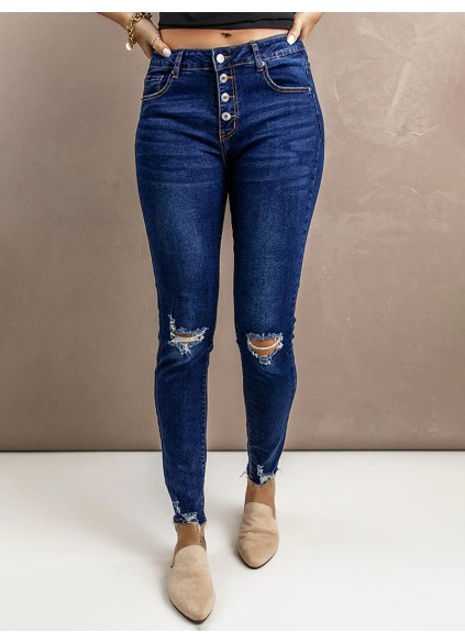 Women's ripped slim fit button jeans