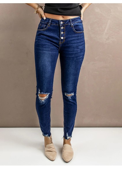 Women's ripped slim fit button jeans