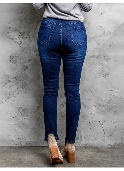 Women's ripped solid color pencil jeans