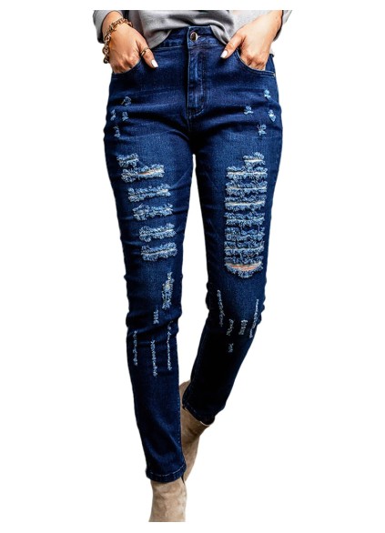 Women's ripped solid color pencil jeans