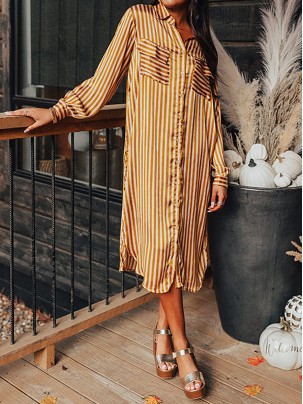 Women's Striped Pocket Shirt Dress