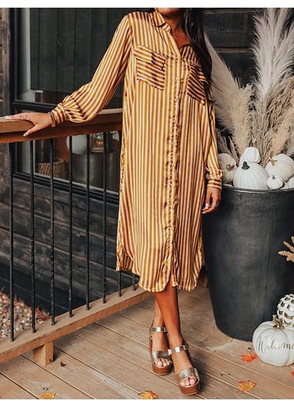 Women's Striped Pocket Shirt Dress