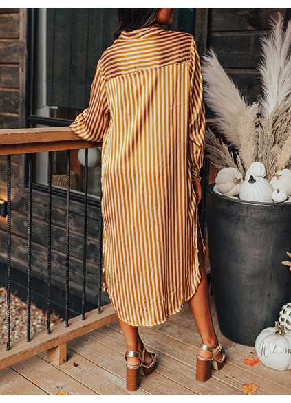 Women's Striped Pocket Shirt Dress