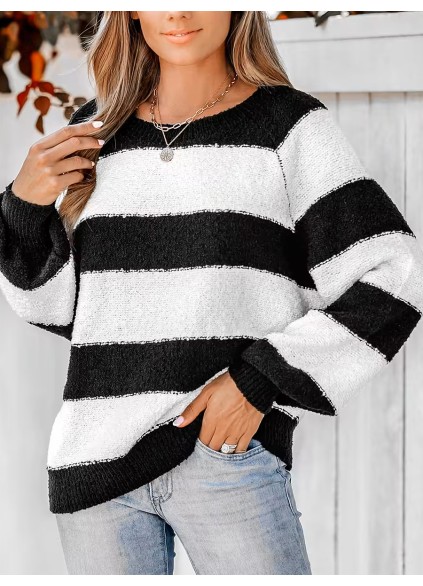 Women's Striped One Shoulder Plush Knitted Sweater