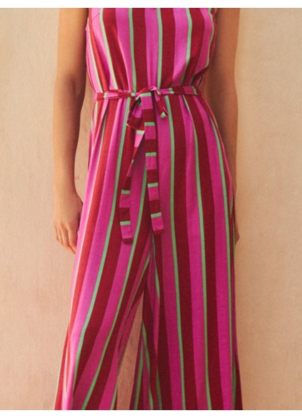 Women's V-neck striped printed holiday jumpsuit