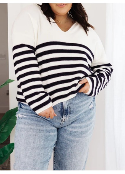 Women's V-neck striped sweater