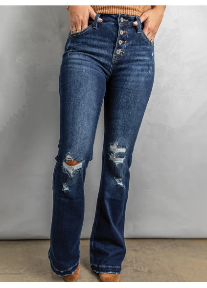 Women's Versatile Button Flared Jeans