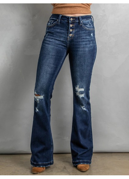 Women's Versatile Button Flared Jeans