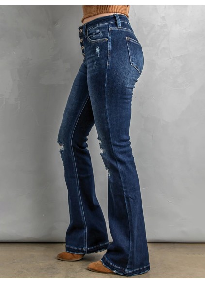 Women's Versatile Button Flared Jeans