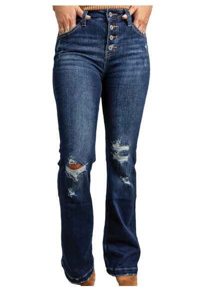 Women's Versatile Button Flared Jeans