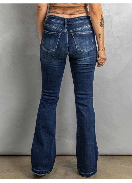 Women's Versatile Button Flared Jeans