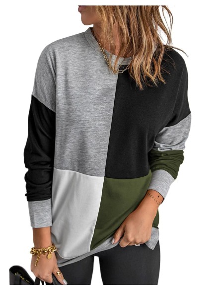 Women's versatile color block crew neck sweatshirt