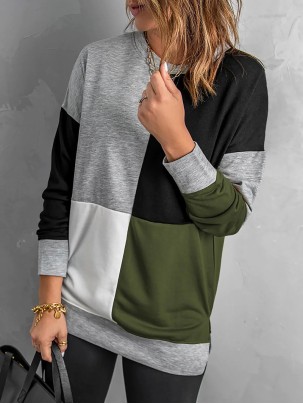 Women's versatile color block crew neck sweatshirt