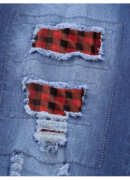 Women's vintage plaid patchwork jeans