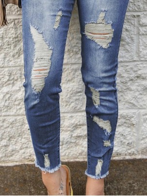 Women's vintage ripped drawstring jeans