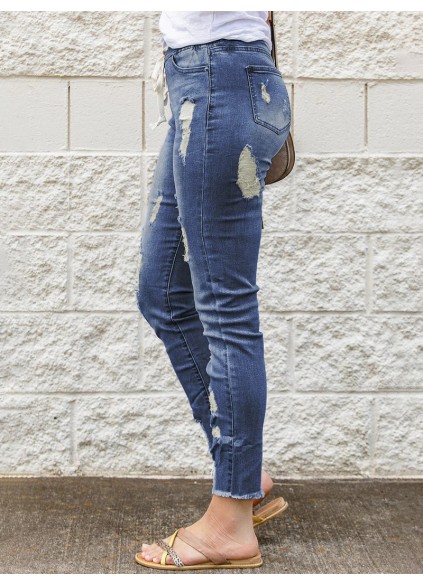 Women's vintage ripped drawstring jeans