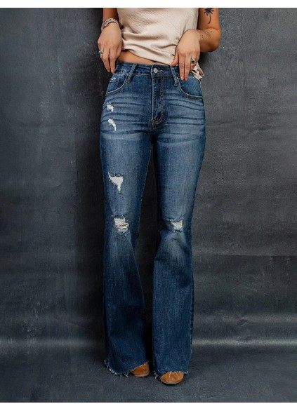 Women's vintage ripped solid color jeans