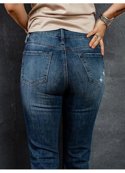 Women's vintage ripped solid color jeans