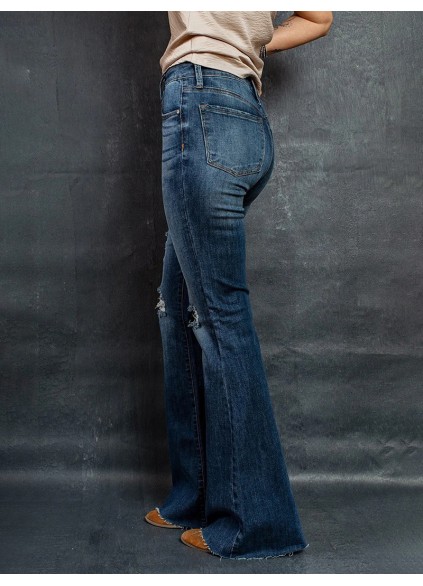 Women's vintage ripped solid color jeans