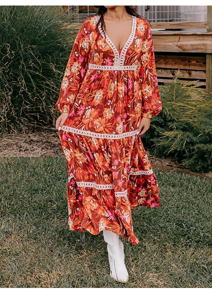 Women's Warm Floral Print Dresses