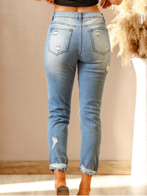 Women's washed classic ripped jeans