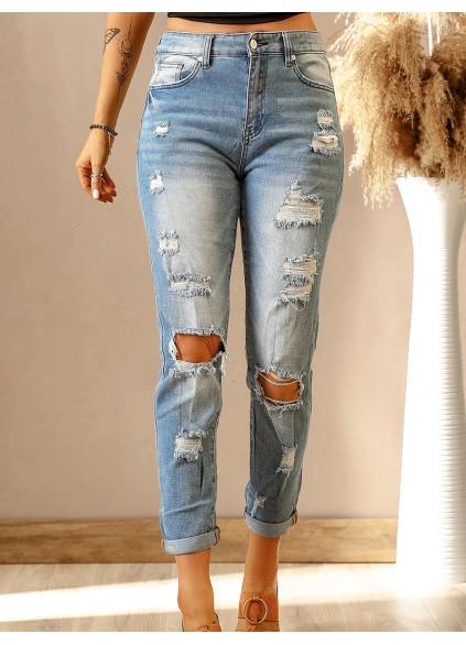 Women's washed classic ripped jeans