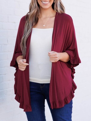 Wooden ear edge circular hem cardigan