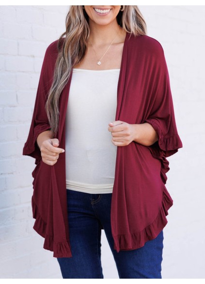 Wooden ear edge circular hem cardigan