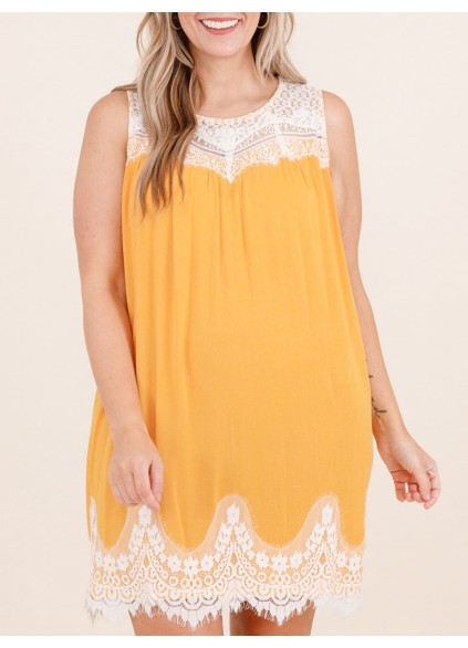 Yellow patchwork lace fabric dress